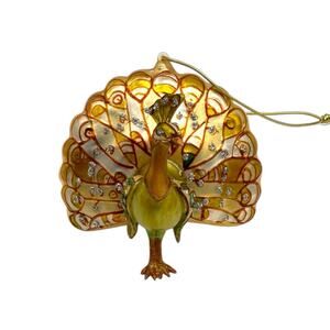 Peacock Jewel Accents AMC Blown Glass Christmas Ornament Multicolor Original Box